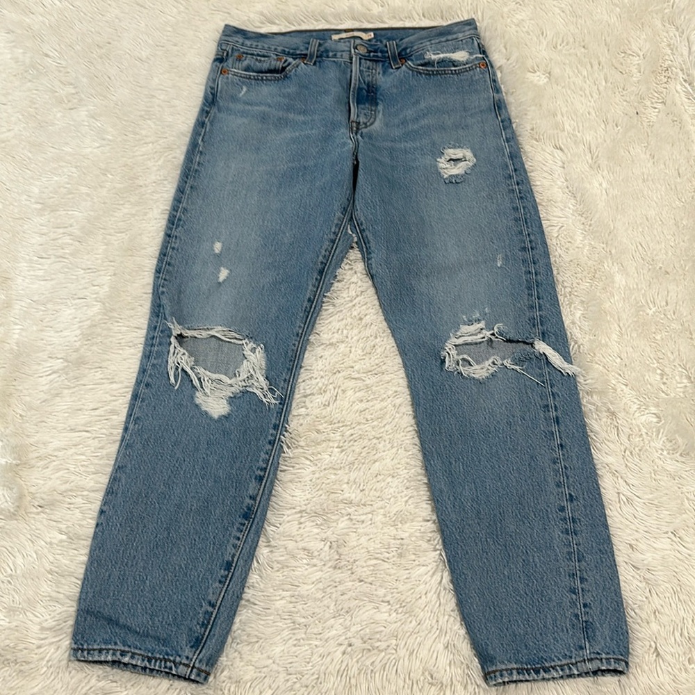 Levi's Blue Distressed Ankle Jeans